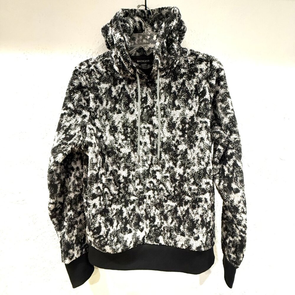 Athleta Tugga Sherpa Jacquard Pullover Hoodie Black and White Size Small - Picture 5 of 17